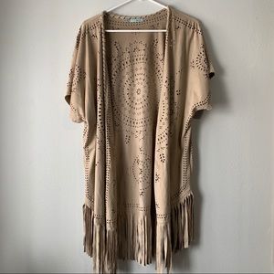 Maurices Faux Suede Fringe Kimono women’s Sz Large